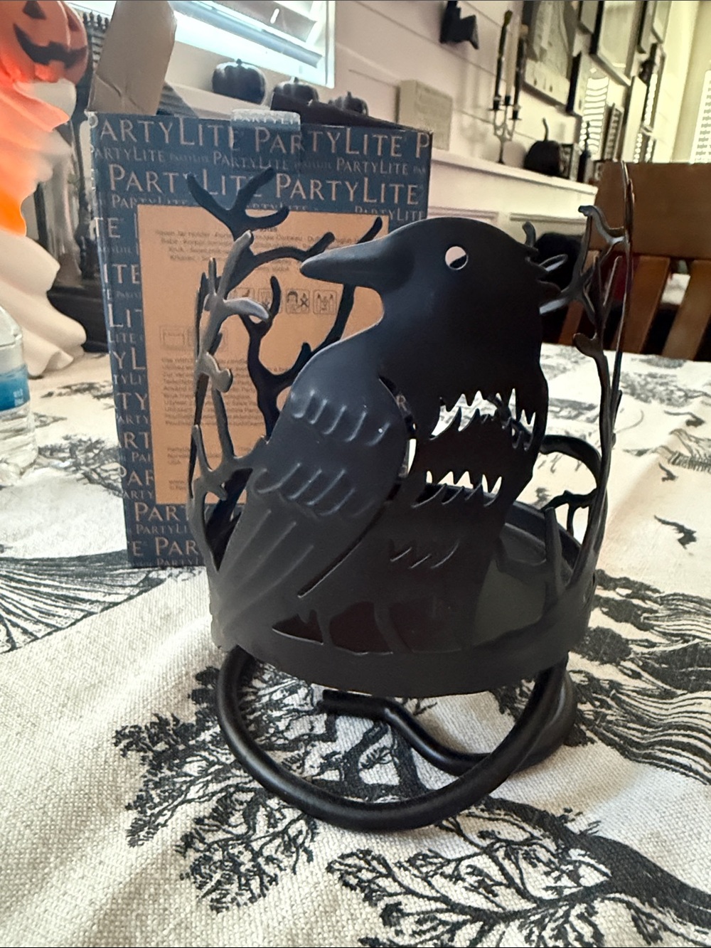 PartyLite Matte Black Raven Candle Holder with Branch Accents